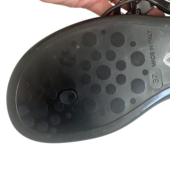 JIMMY CHOO Margot Black Gold Gladiator  Jelly Sandals size 37 / US 7 - Picture 8 of 11